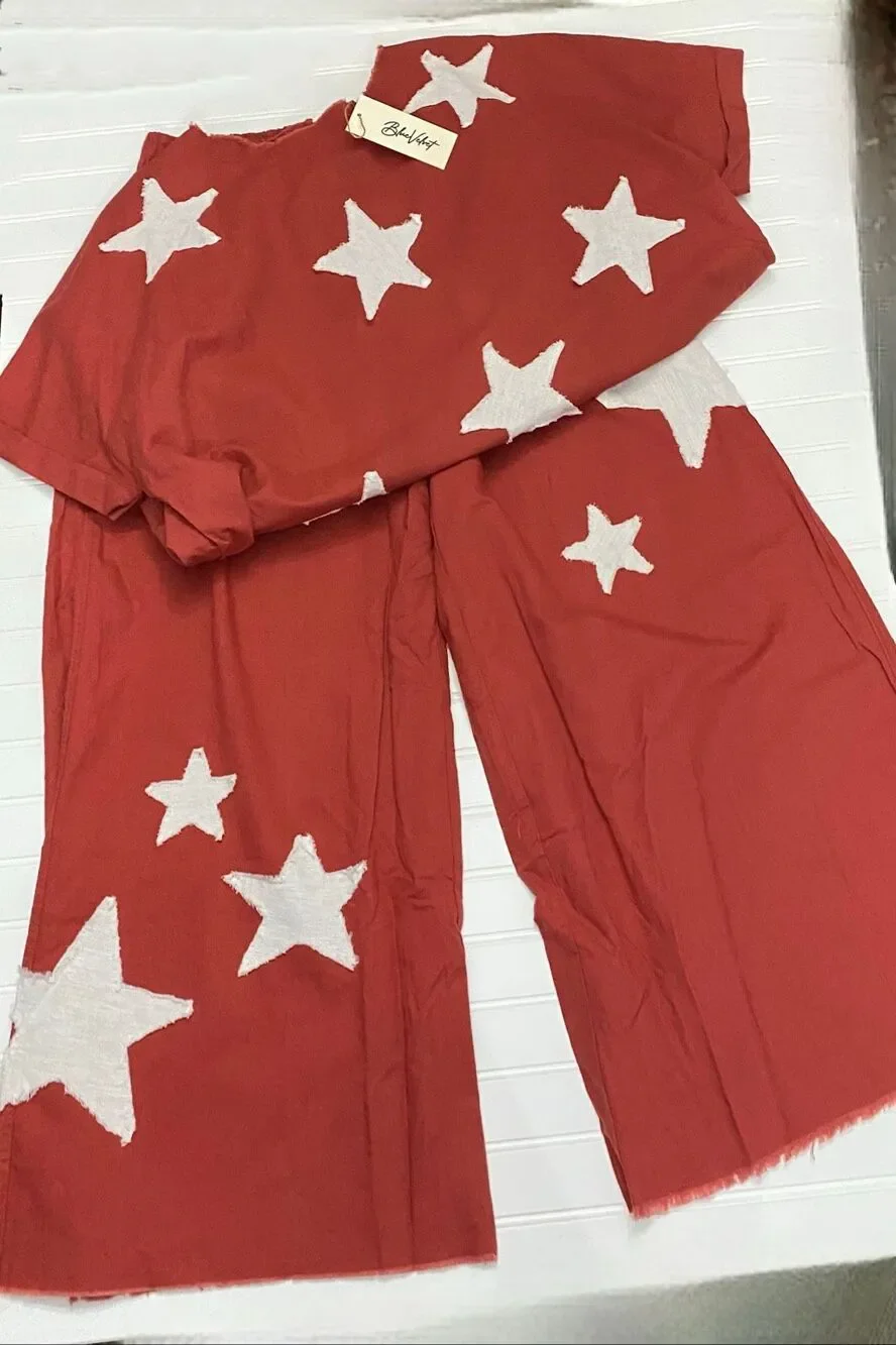 Blue Velvet Boutique Shirt & Pants Rust Star Set Sz Large